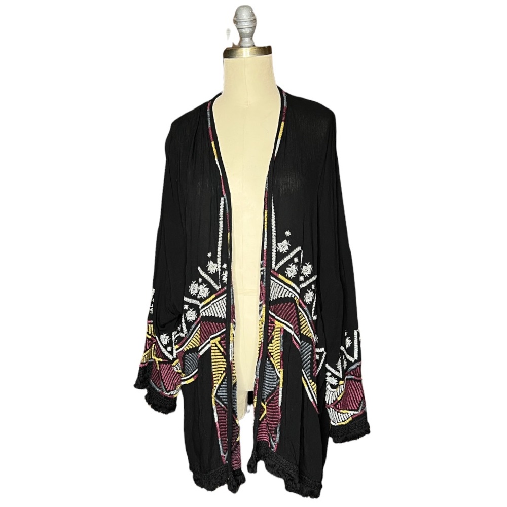 Knox Rose Boho Embroidered Open Cardigan size M